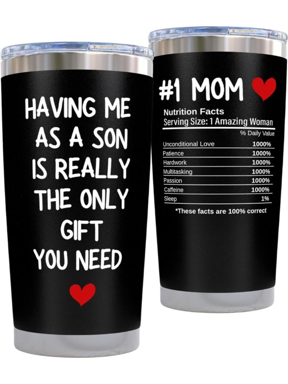 Funny 20oz Black Tumbler Mug - Perfect Birthday Gift for Mom from Son, Cool